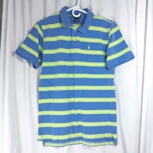 Polo Ralph Lauren Sport Shirt Boys XL(18) Blue Green Striped Youth Kids‎ *READ